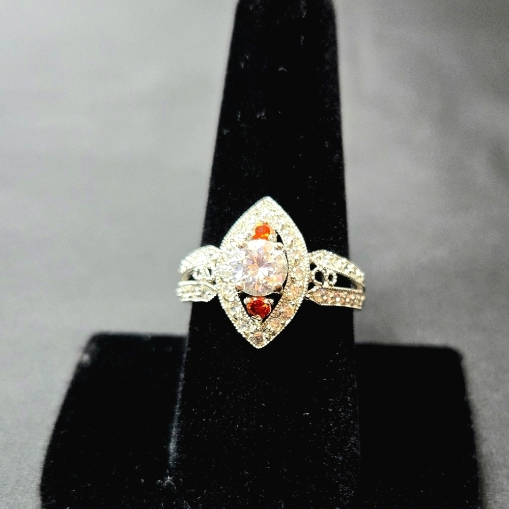 Faux diamond and citrine ring. Silver plate, size 9. - Picture 1 of 11